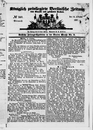 Königlich privilegirte Berlinische Zeitung von Staats- und gelehrten Sachen vom 14.10.1857
