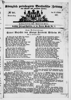 Königlich privilegirte Berlinische Zeitung von Staats- und gelehrten Sachen vom 15.10.1857