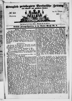 Königlich privilegirte Berlinische Zeitung von Staats- und gelehrten Sachen on Oct 18, 1857