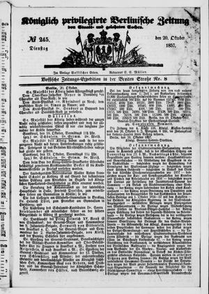 Königlich privilegirte Berlinische Zeitung von Staats- und gelehrten Sachen vom 20.10.1857