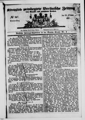 Königlich privilegirte Berlinische Zeitung von Staats- und gelehrten Sachen vom 22.10.1857
