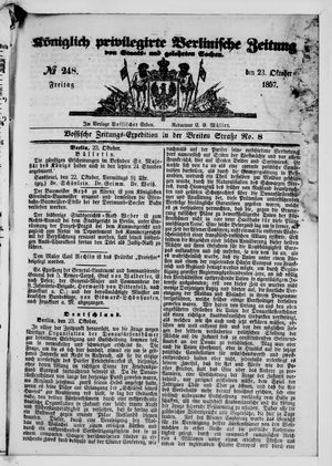Königlich privilegirte Berlinische Zeitung von Staats- und gelehrten Sachen on Oct 23, 1857