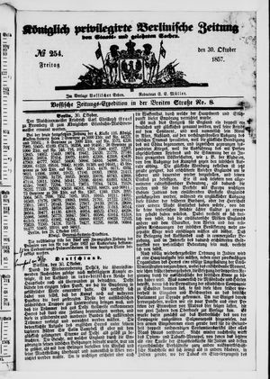 Königlich privilegirte Berlinische Zeitung von Staats- und gelehrten Sachen vom 30.10.1857
