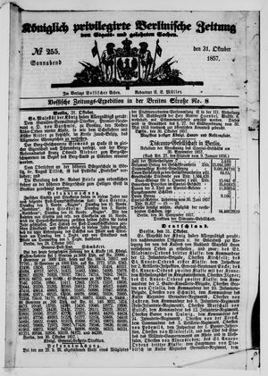 Königlich privilegirte Berlinische Zeitung von Staats- und gelehrten Sachen vom 31.10.1857