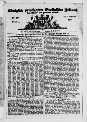 Königlich privilegirte Berlinische Zeitung von Staats- und gelehrten Sachen vom 03.11.1857