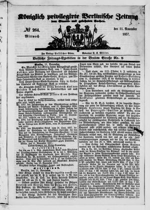 Königlich privilegirte Berlinische Zeitung von Staats- und gelehrten Sachen vom 11.11.1857