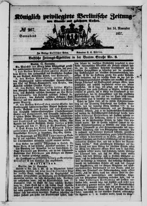 Königlich privilegirte Berlinische Zeitung von Staats- und gelehrten Sachen vom 14.11.1857