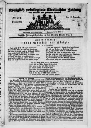 Königlich privilegirte Berlinische Zeitung von Staats- und gelehrten Sachen vom 19.11.1857