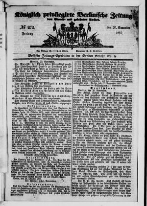 Königlich privilegirte Berlinische Zeitung von Staats- und gelehrten Sachen vom 20.11.1857