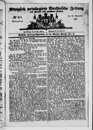 Königlich privilegirte Berlinische Zeitung von Staats- und gelehrten Sachen vom 21.11.1857