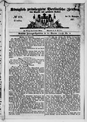 Königlich privilegirte Berlinische Zeitung von Staats- und gelehrten Sachen vom 24.11.1857