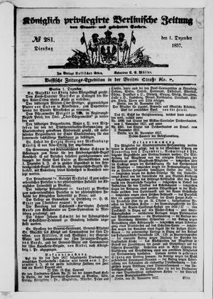 Königlich privilegirte Berlinische Zeitung von Staats- und gelehrten Sachen vom 01.12.1857