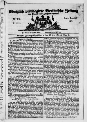 Königlich privilegirte Berlinische Zeitung von Staats- und gelehrten Sachen vom 06.12.1857