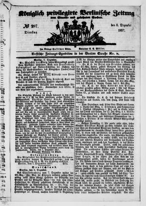 Königlich privilegirte Berlinische Zeitung von Staats- und gelehrten Sachen vom 08.12.1857