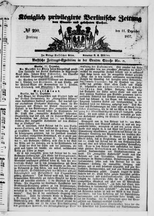 Königlich privilegirte Berlinische Zeitung von Staats- und gelehrten Sachen vom 11.12.1857