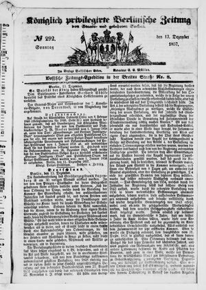 Königlich privilegirte Berlinische Zeitung von Staats- und gelehrten Sachen vom 13.12.1857