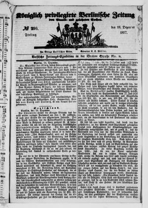Königlich privilegirte Berlinische Zeitung von Staats- und gelehrten Sachen vom 18.12.1857