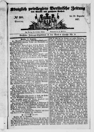 Königlich privilegirte Berlinische Zeitung von Staats- und gelehrten Sachen vom 20.12.1857