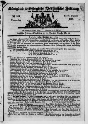 Königlich privilegirte Berlinische Zeitung von Staats- und gelehrten Sachen vom 24.12.1857
