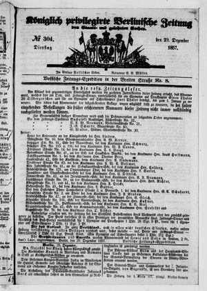 Königlich privilegirte Berlinische Zeitung von Staats- und gelehrten Sachen vom 29.12.1857