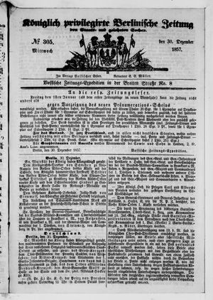 Königlich privilegirte Berlinische Zeitung von Staats- und gelehrten Sachen vom 30.12.1857