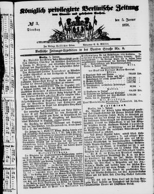 Königlich privilegirte Berlinische Zeitung von Staats- und gelehrten Sachen vom 05.01.1858