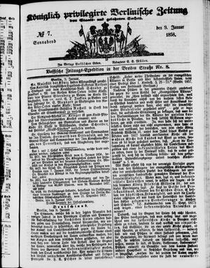 Königlich privilegirte Berlinische Zeitung von Staats- und gelehrten Sachen vom 09.01.1858