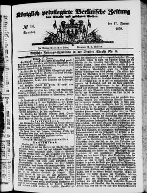 Königlich privilegirte Berlinische Zeitung von Staats- und gelehrten Sachen on Jan 17, 1858