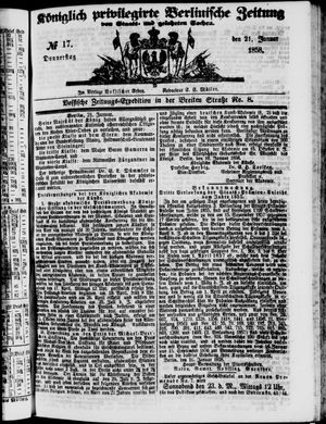 Königlich privilegirte Berlinische Zeitung von Staats- und gelehrten Sachen on Jan 21, 1858
