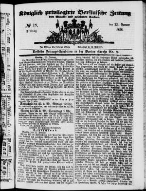 Königlich privilegirte Berlinische Zeitung von Staats- und gelehrten Sachen vom 22.01.1858