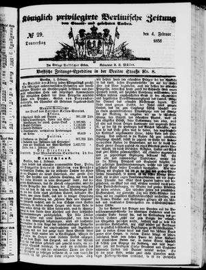 Königlich privilegirte Berlinische Zeitung von Staats- und gelehrten Sachen vom 04.02.1858