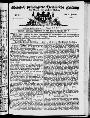 Königlich privilegirte Berlinische Zeitung von Staats- und gelehrten Sachen vom 06.02.1858