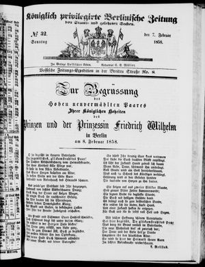 Königlich privilegirte Berlinische Zeitung von Staats- und gelehrten Sachen on Feb 7, 1858