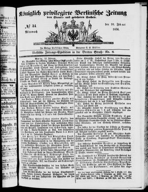 Königlich privilegirte Berlinische Zeitung von Staats- und gelehrten Sachen on Feb 10, 1858