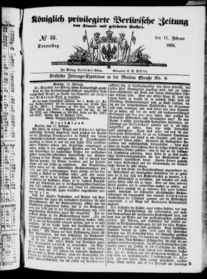 Königlich privilegirte Berlinische Zeitung von Staats- und gelehrten Sachen on Feb 11, 1858