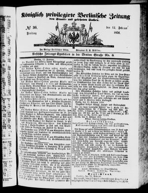 Königlich privilegirte Berlinische Zeitung von Staats- und gelehrten Sachen on Feb 12, 1858