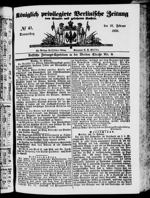 Königlich privilegirte Berlinische Zeitung von Staats- und gelehrten Sachen on Feb 18, 1858
