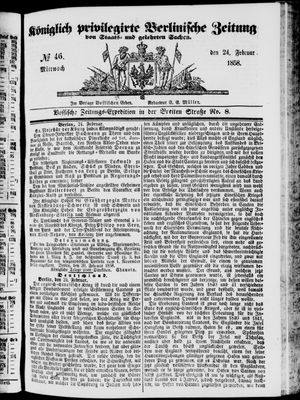 Königlich privilegirte Berlinische Zeitung von Staats- und gelehrten Sachen vom 24.02.1858