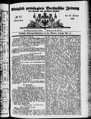 Königlich privilegirte Berlinische Zeitung von Staats- und gelehrten Sachen vom 25.02.1858