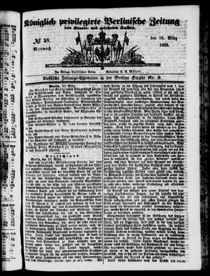 Königlich privilegirte Berlinische Zeitung von Staats- und gelehrten Sachen vom 10.03.1858