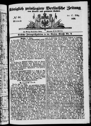 Königlich privilegirte Berlinische Zeitung von Staats- und gelehrten Sachen vom 17.03.1858