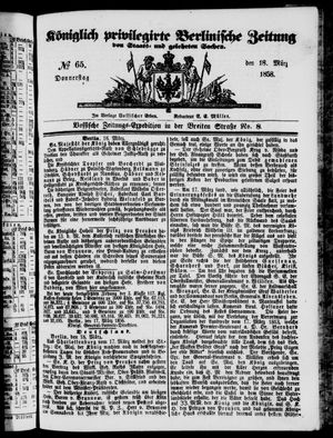 Königlich privilegirte Berlinische Zeitung von Staats- und gelehrten Sachen vom 18.03.1858