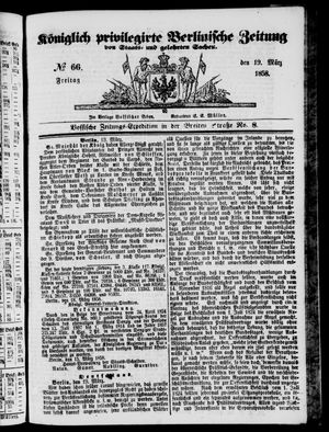 Königlich privilegirte Berlinische Zeitung von Staats- und gelehrten Sachen vom 19.03.1858