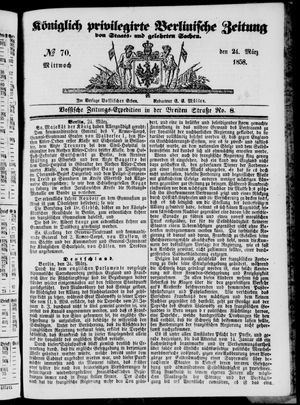 Königlich privilegirte Berlinische Zeitung von Staats- und gelehrten Sachen vom 24.03.1858