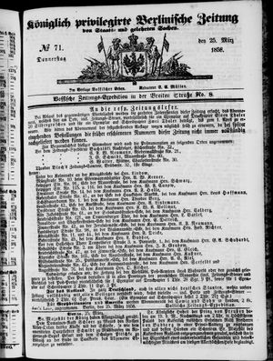 Königlich privilegirte Berlinische Zeitung von Staats- und gelehrten Sachen vom 25.03.1858