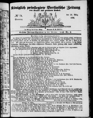 Königlich privilegirte Berlinische Zeitung von Staats- und gelehrten Sachen vom 28.03.1858