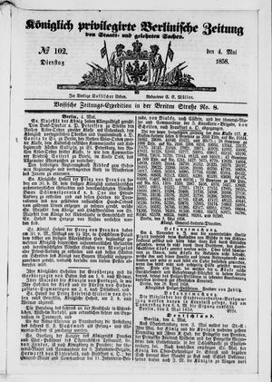 Königlich privilegirte Berlinische Zeitung von Staats- und gelehrten Sachen vom 04.05.1858