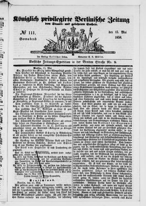 Königlich privilegirte Berlinische Zeitung von Staats- und gelehrten Sachen on May 15, 1858