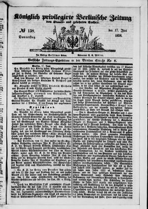 Königlich privilegirte Berlinische Zeitung von Staats- und gelehrten Sachen vom 17.06.1858