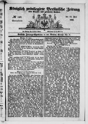 Königlich privilegirte Berlinische Zeitung von Staats- und gelehrten Sachen vom 19.06.1858